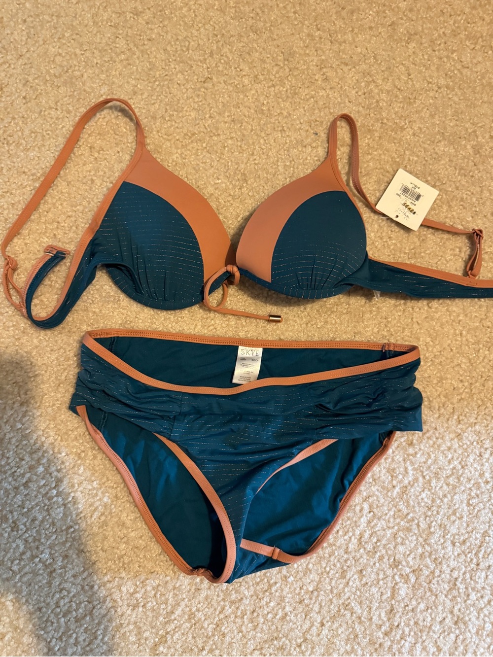 Stellah Teal and Peach Two-Piece Bikini Set